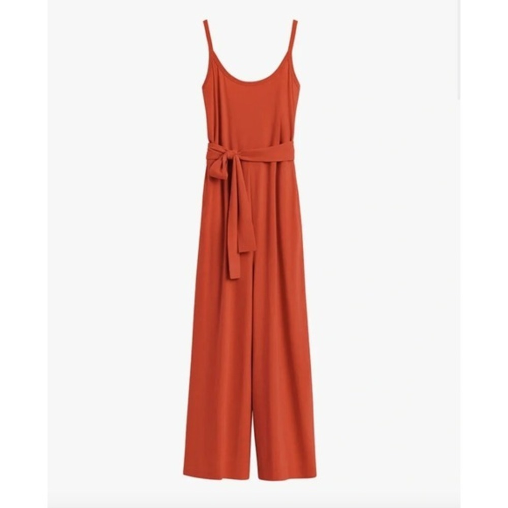 CUYANA V-Back Belted Wide Leg Jumpsuit in Paprika Pima Cotton